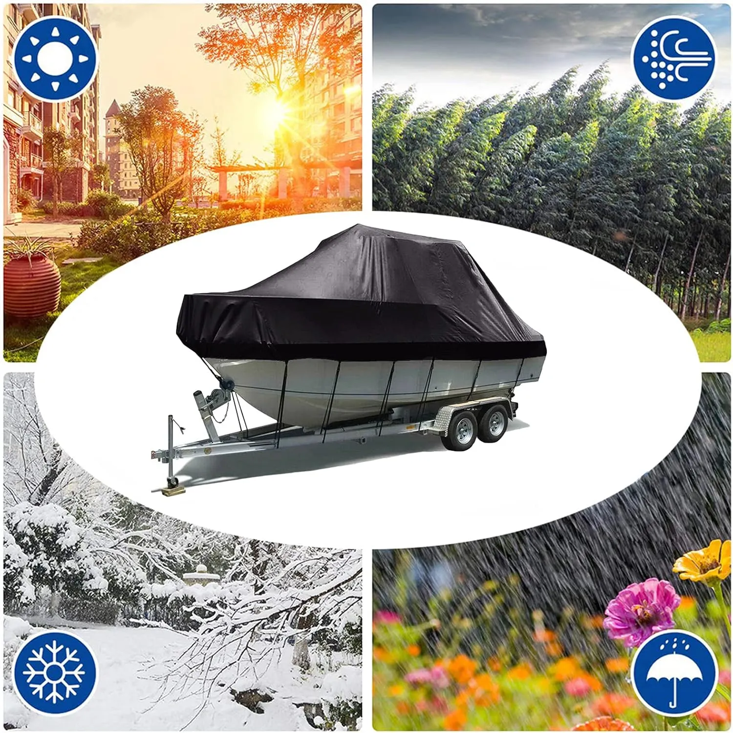 11-27ft Heavy-Duty Center Console Boat Cover Trailerable Boat Cover 420D Waterproof Boat Cover UV Resistant Marine Grade Outboard Cover Compatible for V-Hull Tri-Hull Bass Boat,25to27ft