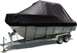 11-27ft Heavy-Duty Center Console Boat Cover Trailerable Boat Cover 420D Waterproof Boat Cover UV Resistant Marine Grade Outboard Cover Compatible for V-Hull Tri-Hull Bass Boat,25to27ft