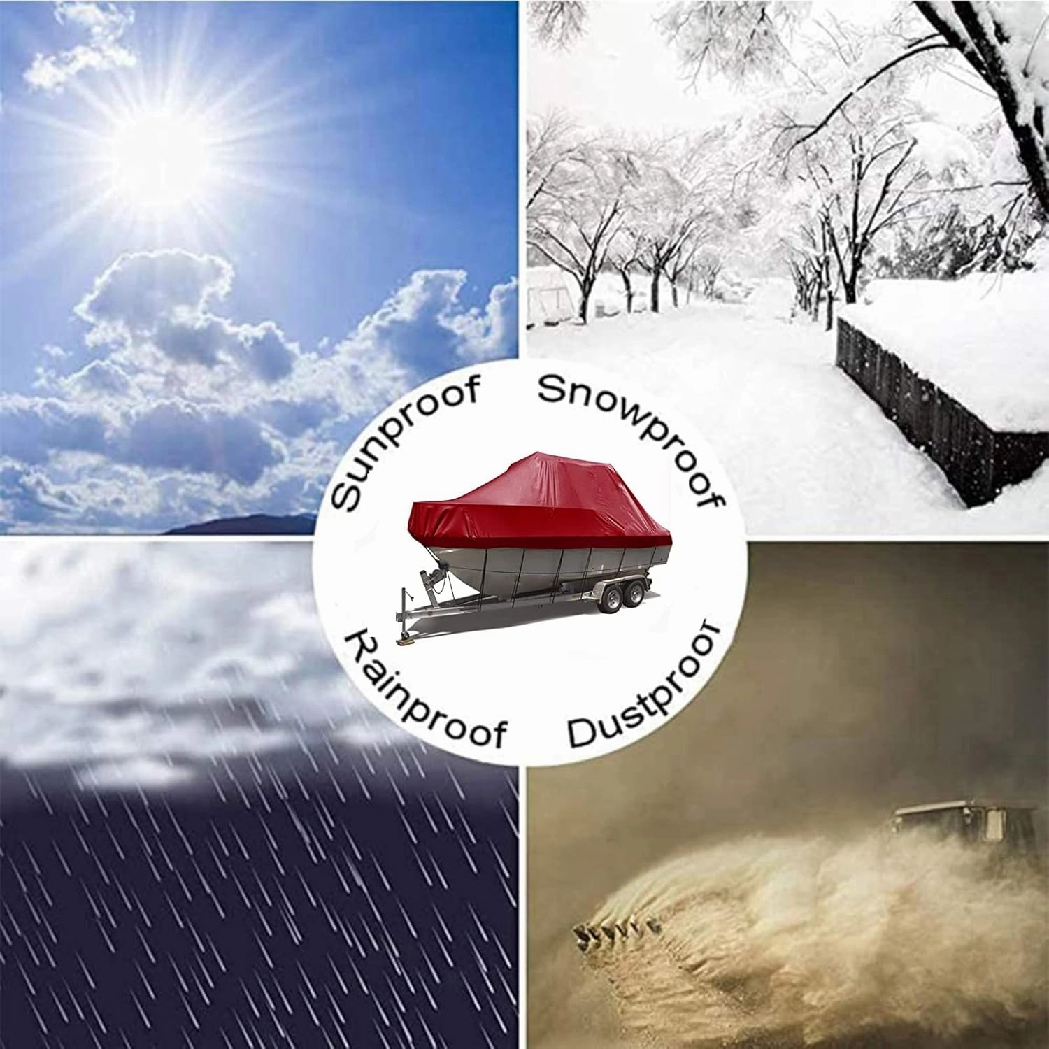 11-27ft Waterproof Boat Cover, 210d Dustproof and Tear-Resistant Multi-Size Boat Cover Fishing Boat Covers All-Weather Outdoor Protection Boat Cover