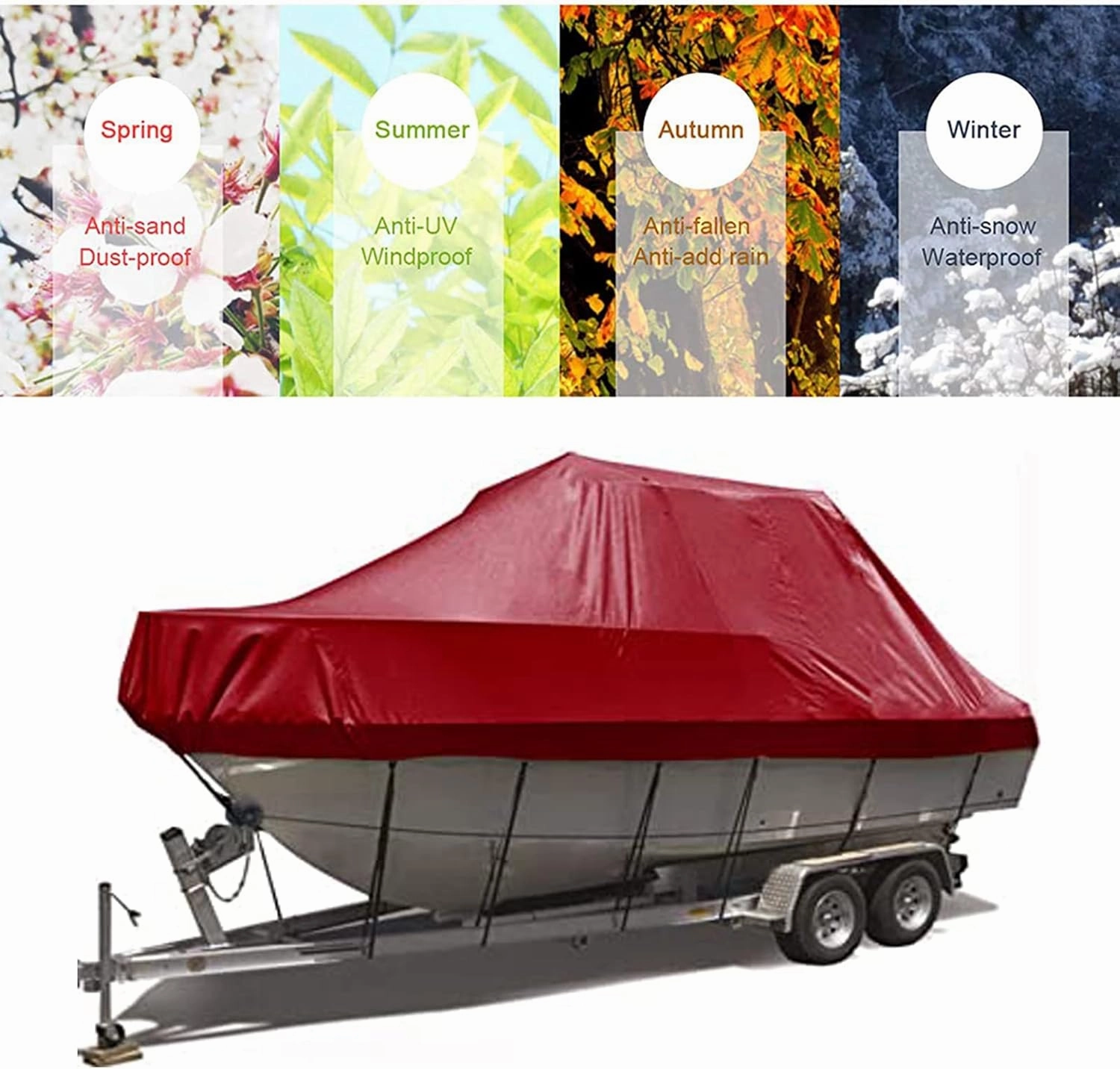 11-27ft Waterproof Boat Cover, 210d Dustproof and Tear-Resistant Multi-Size Boat Cover Fishing Boat Covers All-Weather Outdoor Protection Boat Cover