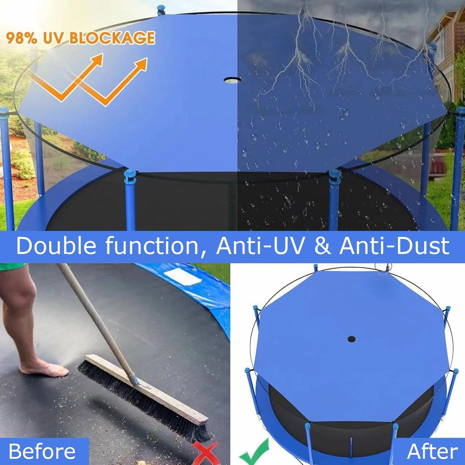 12/14/16Ft Trampoline Shade Cover, Sunscreen Rainproof Anti-UV Trampolines Sunshade Canopy Accessories for Backyard Playground