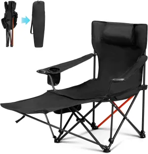 2-in-1 Adjustable Camping Chair with Removable Footrest, 600d Oxford Steel Frame Recliner for Beach/Lawn/Camping, 264lbs Capacity & Cup Holder (32.3" l X 40.2" w)
