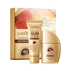 2 Pack For SADOER 24K Gold Collagen Sunscreen Cream Set.Waterproof and moisturizing cream,sunscreen creams lotion,suntan lotion,Brightens Skin Tone,SPF 60 PA 30g 1.05 OZ and 40g 1.4 OZ