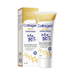 2 Pack For SADOER Collagen sun protection cream,moisturizing and hydrating suntan lotion,Lightweight Waterproof sunscreen creams lotion,Brightens Skin Tone,SPF 50 PA,40g