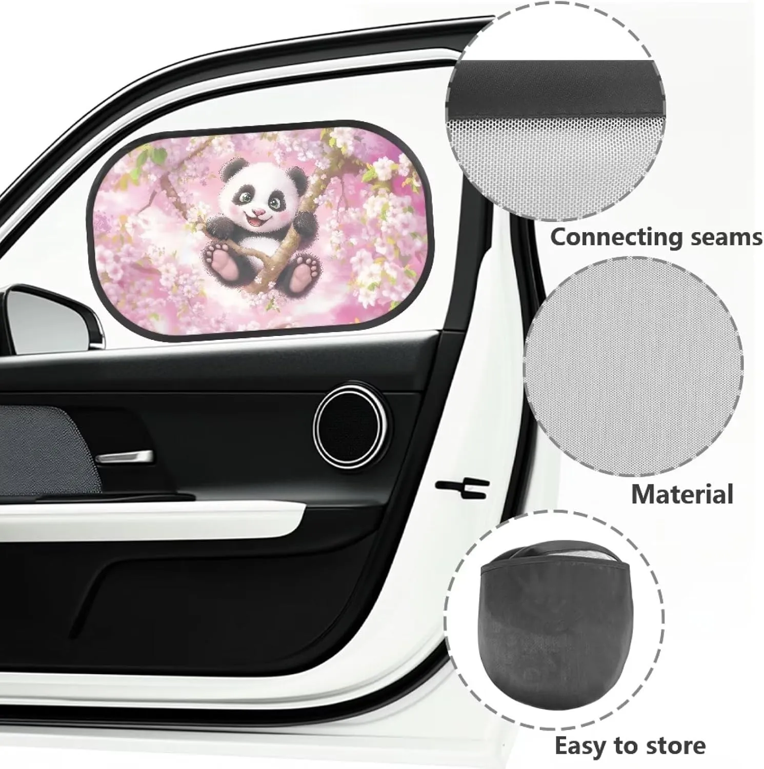 2 Pack Panda Car Window Shades,Strong-Light Blocking & UV Protection Privacy Shades,Universal Car Window Screen for Baby,Easy to Store
