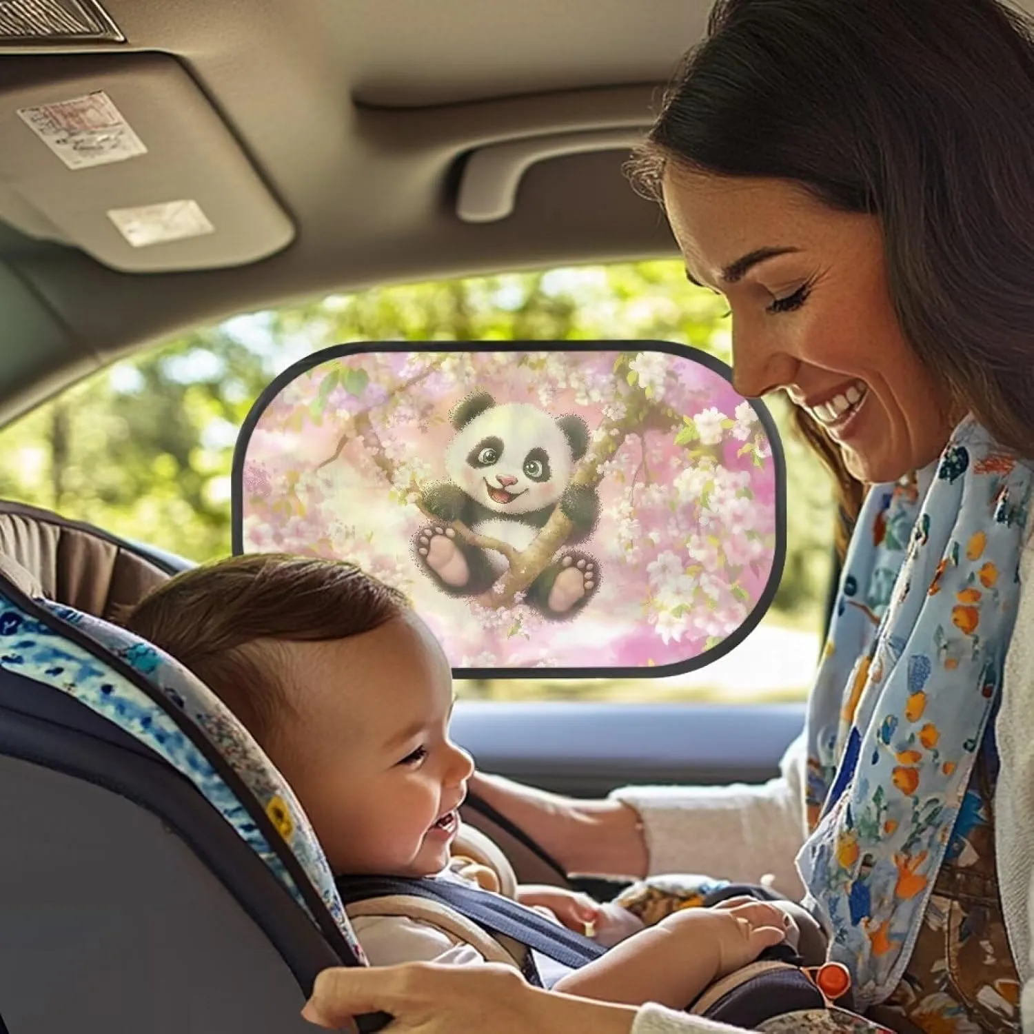 2 Pack Panda Car Window Shades,Strong-Light Blocking & UV Protection Privacy Shades,Universal Car Window Screen for Baby,Easy to Store