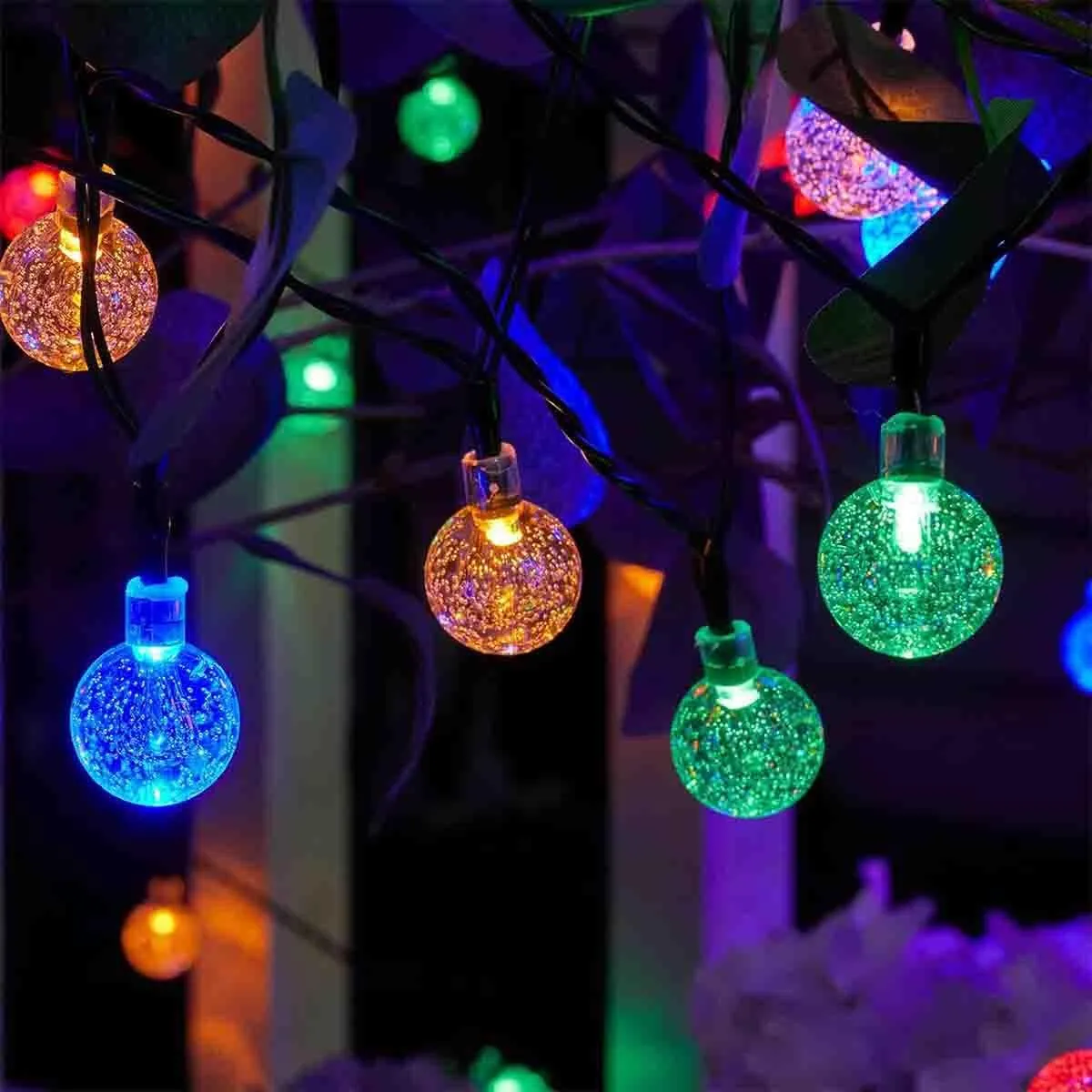 2 Pack Solar Bubble Light LED Crystal Ball Bubble String Fairy Light Solar Powered 50 LED String Light Gard