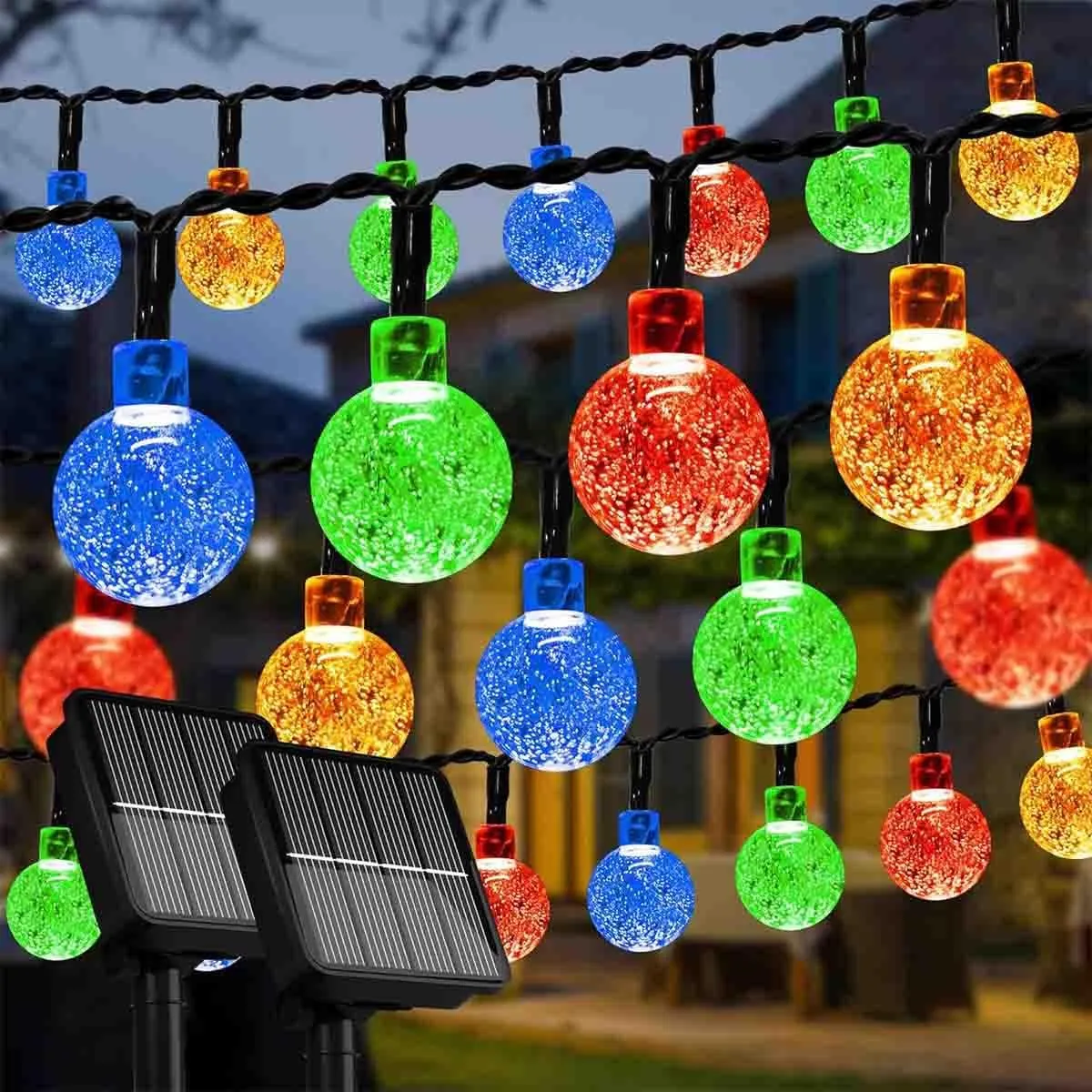 2 Pack Solar Bubble Light LED Crystal Ball Bubble String Fairy Light Solar Powered 50 LED String Light Gard