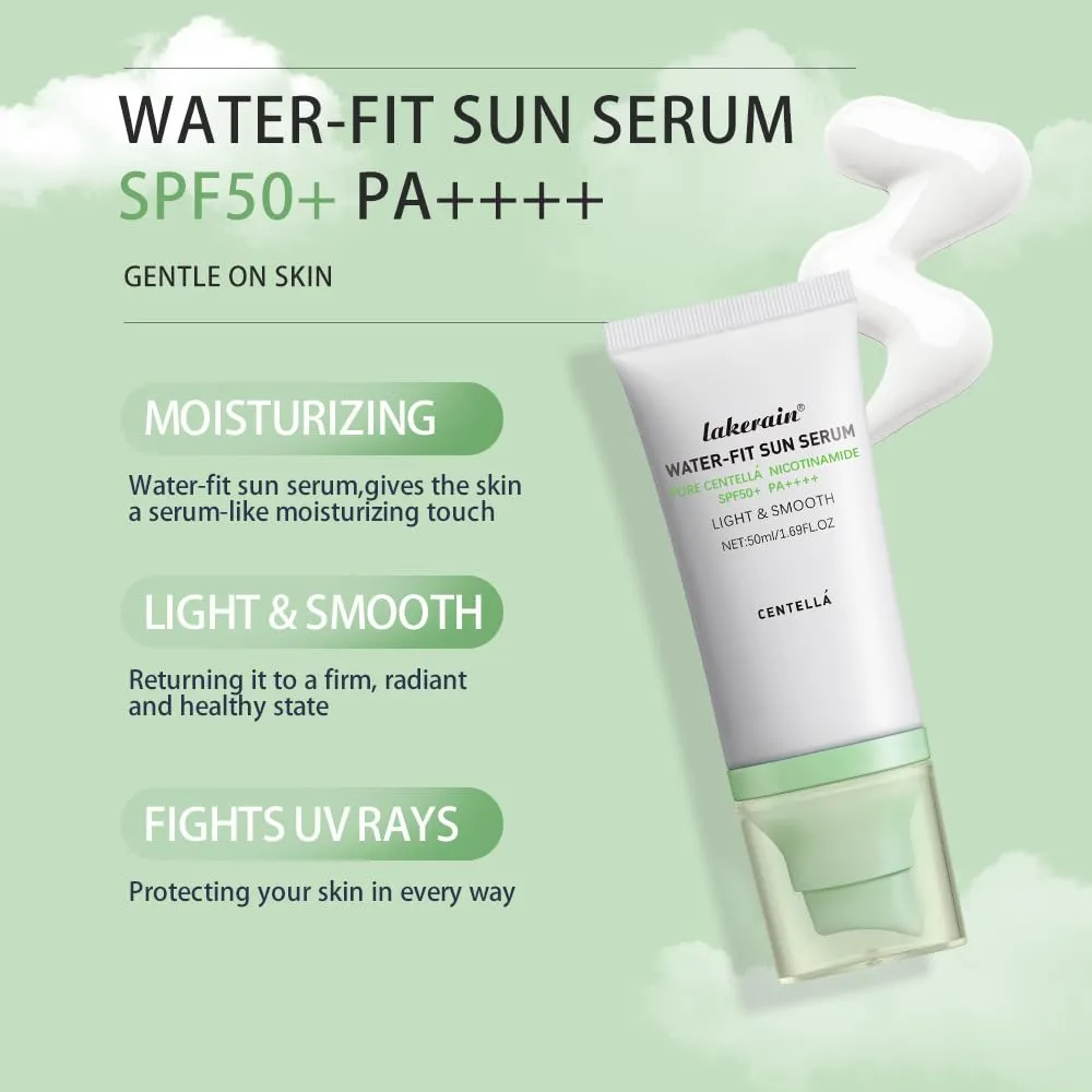 2 Pcs Centella Sunscreen SPF50, Moisturizing Non-Sticky Centella Water-Fit Face Sun Serum for All Skin and UV Defense.