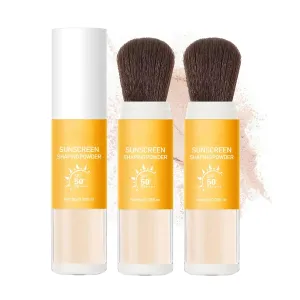 2 Pcs Power Sunscreen for Face SPF 50  - Mineral Sunscreen Powder for Face with Setting Powder Brush - Travel Beach Vacation Essentials - Brush-On Sun screen, Sun Defense, Oil Control