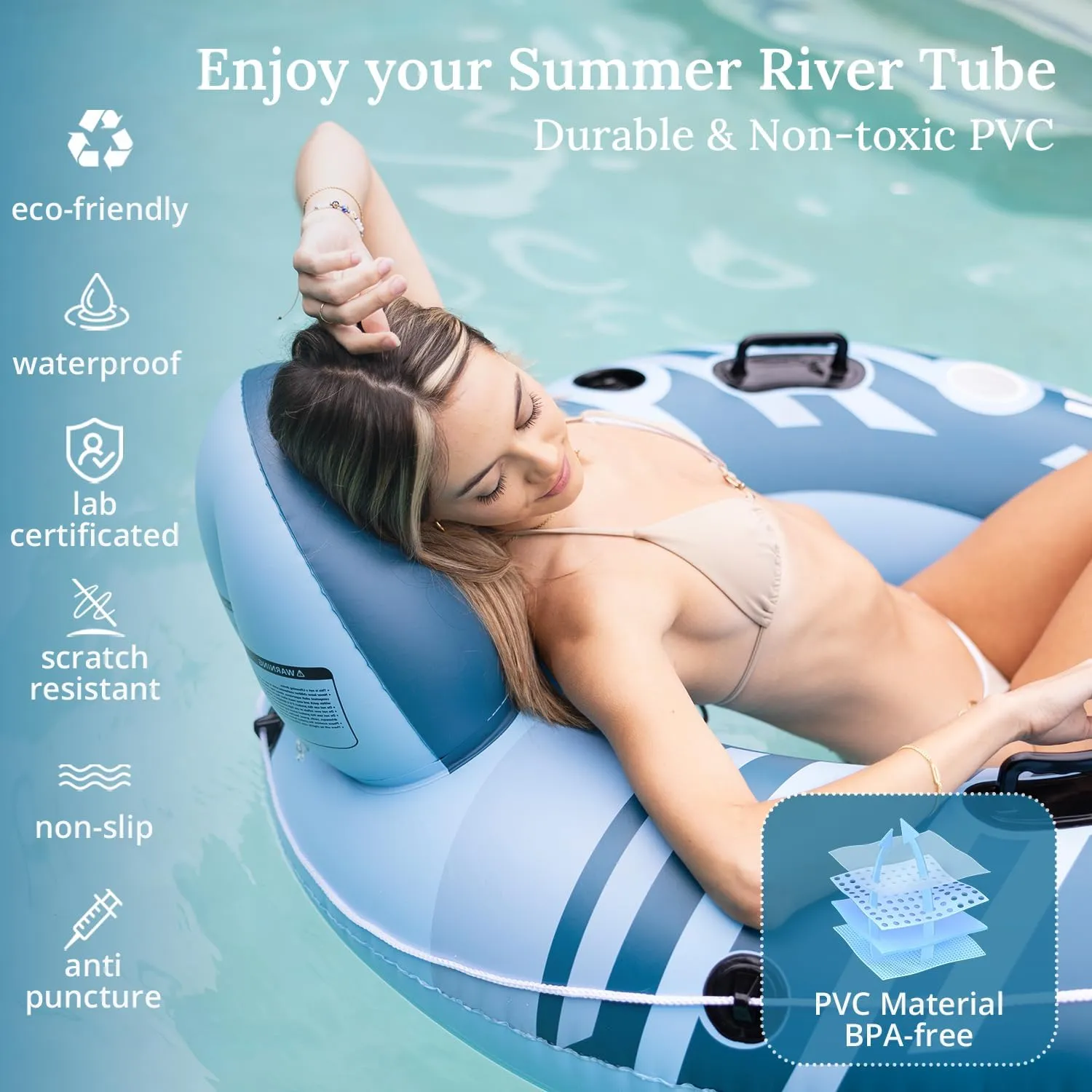 2025 Upgrade River Tube Floats for Adults Heavy Duty Pool Floats Inflatable Water Tube with Cup Holeder, Drink Cooler and Mesh Bottom Backrest (2 Pack Single/Double)