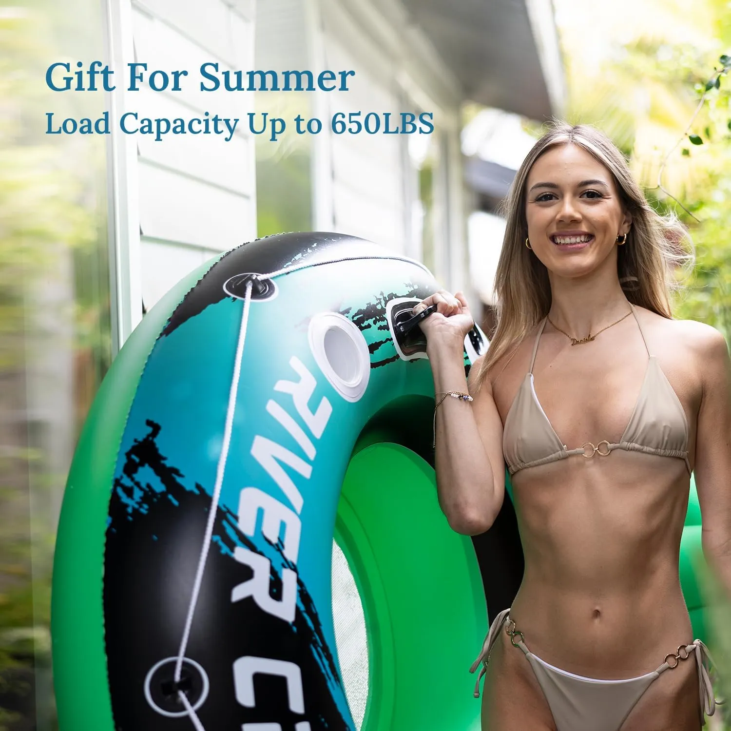 2025 Upgrade River Tube Floats for Adults Heavy Duty Pool Floats Inflatable Water Tube with Cup Holeder, Drink Cooler and Mesh Bottom Backrest (2 Pack Single/Double)