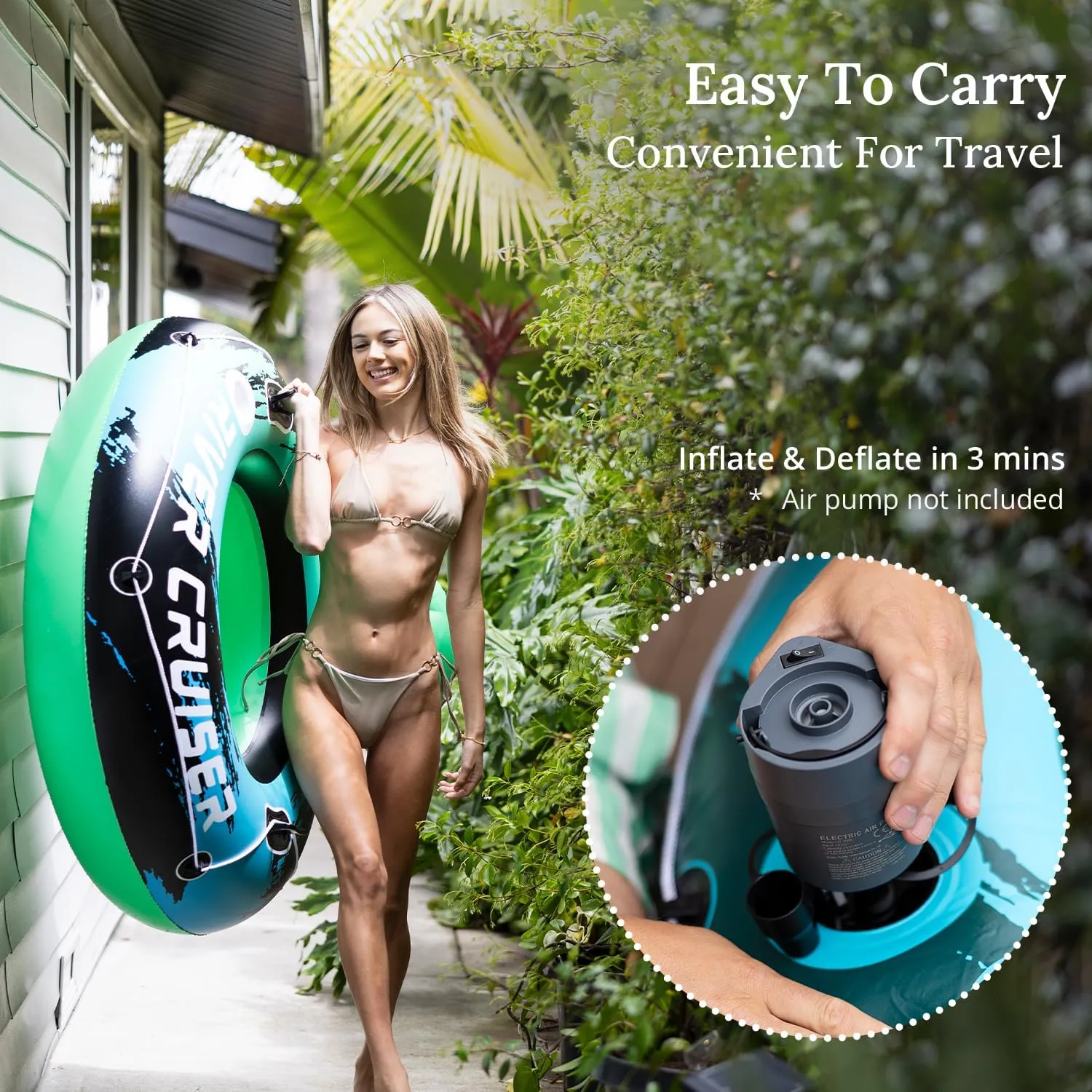 2025 Upgrade River Tube Floats for Adults Heavy Duty Pool Floats Inflatable Water Tube with Cup Holeder, Drink Cooler and Mesh Bottom Backrest (2 Pack Single/Double)