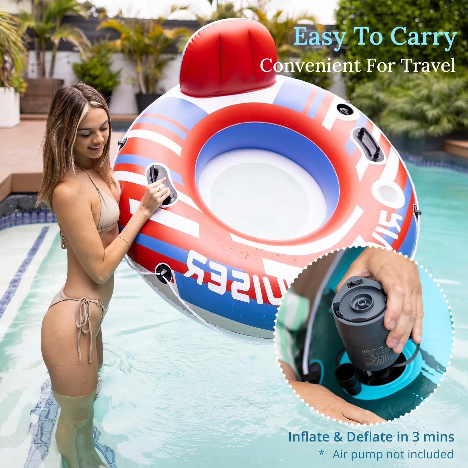 2025 Upgrade River Tube Floats for Adults Heavy Duty Pool Floats Inflatable Water Tube with Cup Holeder, Drink Cooler and Mesh Bottom Backrest (2 Pack Single/Double)