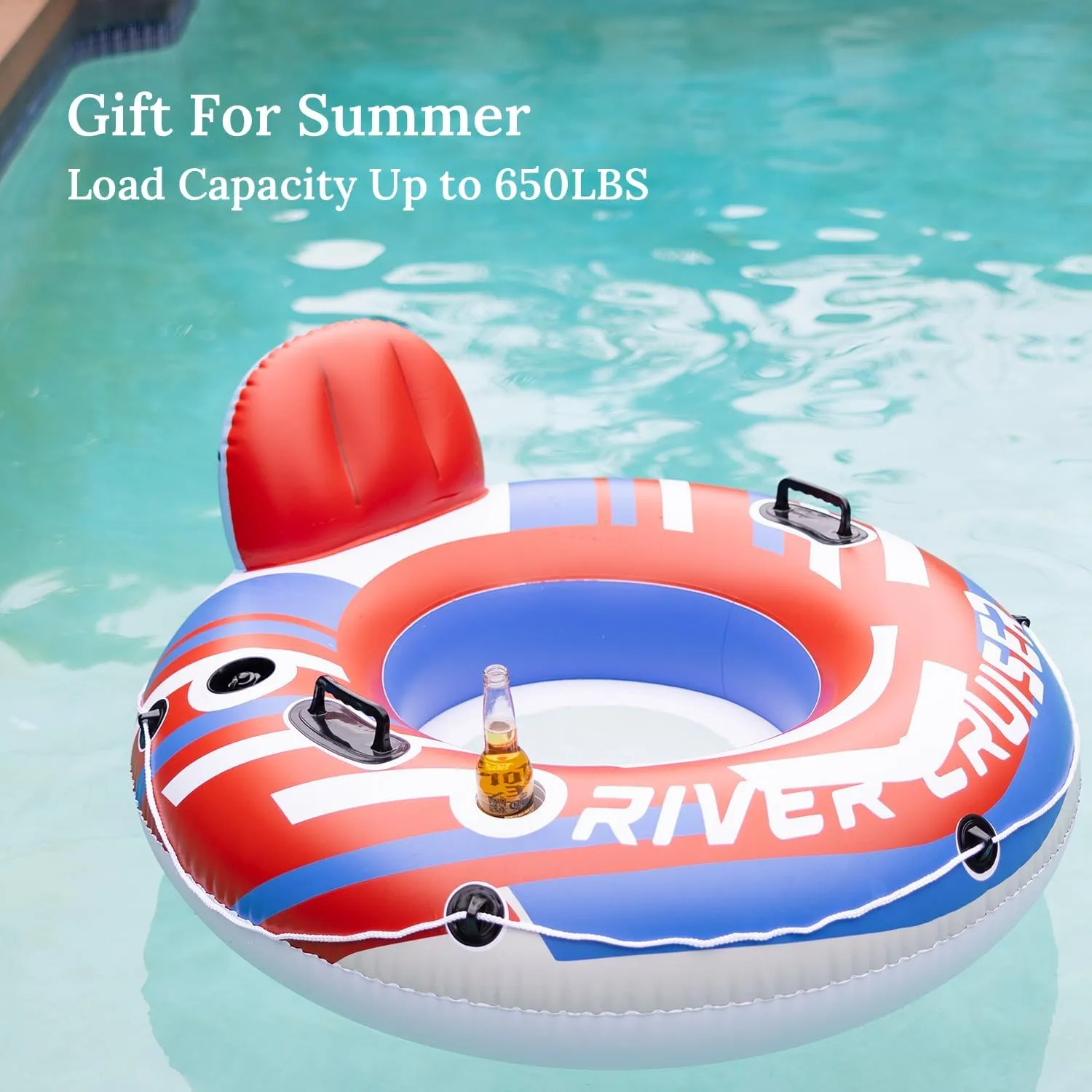 2025 Upgrade River Tube Floats for Adults Heavy Duty Pool Floats Inflatable Water Tube with Cup Holeder, Drink Cooler and Mesh Bottom Backrest (2 Pack Single/Double)