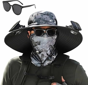 2025 New Wide Brim Solar Fan Hat, Hat with Fans Solar Power for Men Women Fishing Hat Solar & USB Charging