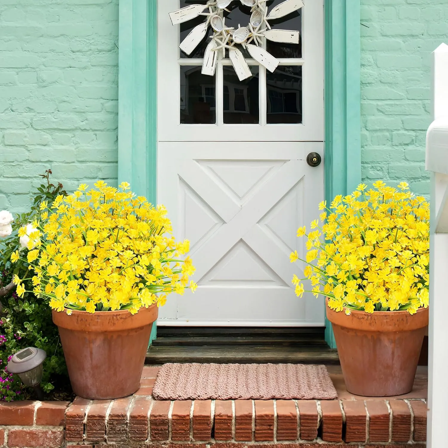 24 Bundles Artificial Flowers for Outdoor,UV Resistant No Fade Fake Plastic Flowers Faux Plants for Hanging Planters Decoration Indoor Outside Garden Porch Window Box Home Wedding Farmhouse