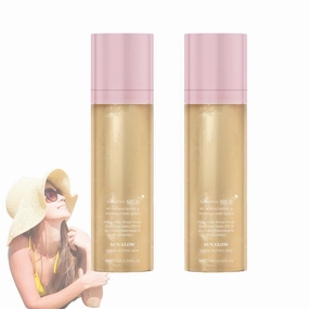 2-Pack Elaria Sheer Setting Mist Sunscreen SPF 50, Shimmer Body Oil Spray for Face & Body, Lightweight, Non-Greasy, Hydrating Makeup-Friendly Glow Spray