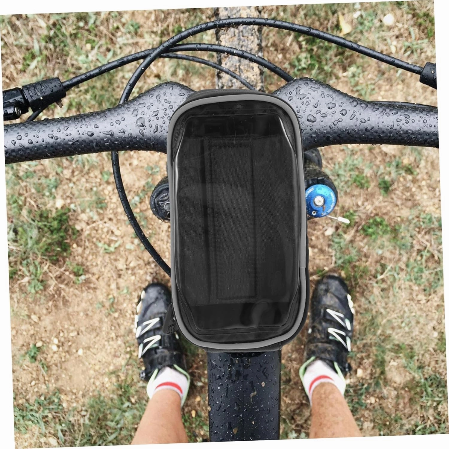 2 pcs Smartphone Bike Bag with Sun Visor Hard Shell Handlebar Pouch for Cycling Secure Phone Holder for Outdoor Sports Fits Mountain Bikes and More Black