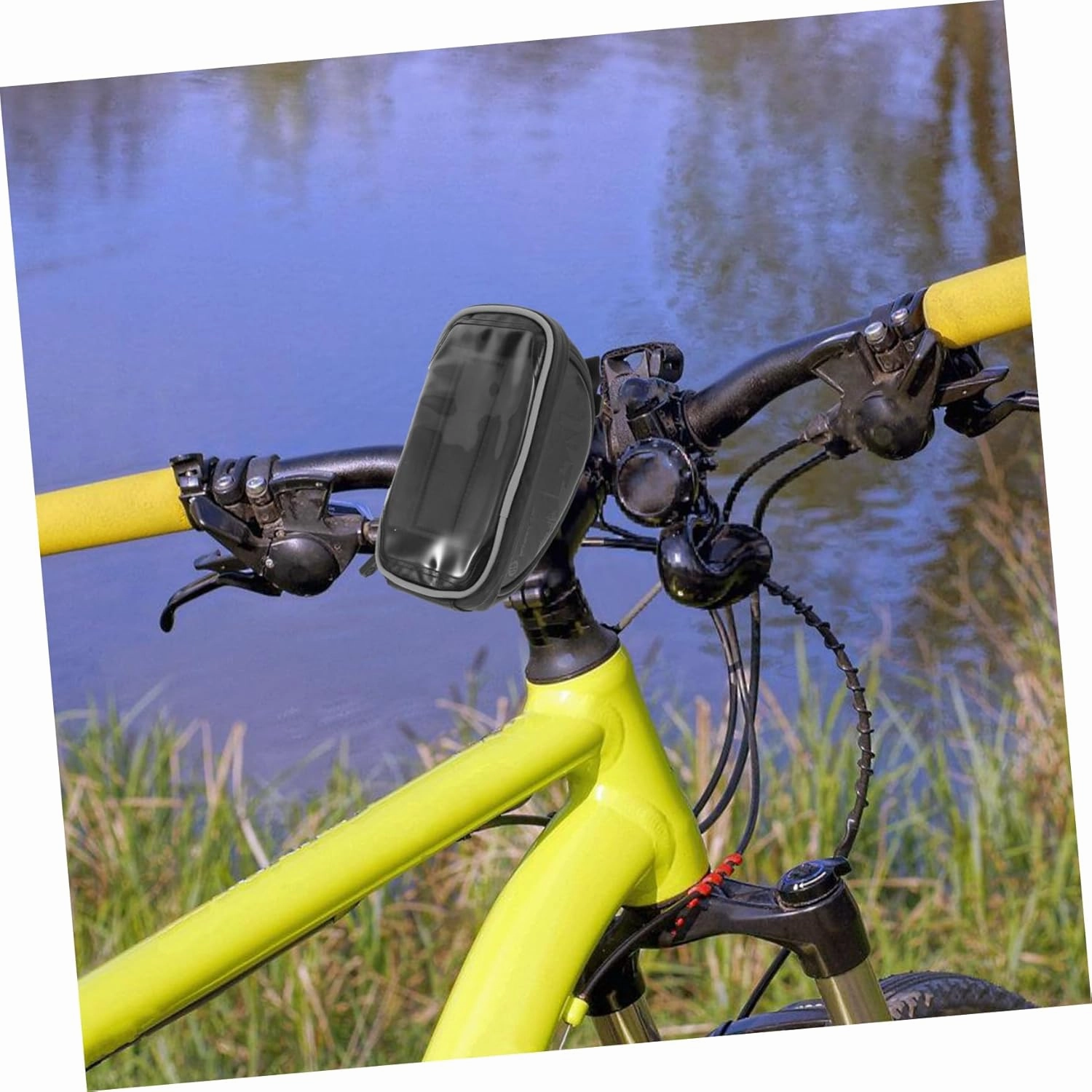 2 pcs Smartphone Bike Bag with Sun Visor Hard Shell Handlebar Pouch for Cycling Secure Phone Holder for Outdoor Sports Fits Mountain Bikes and More Black