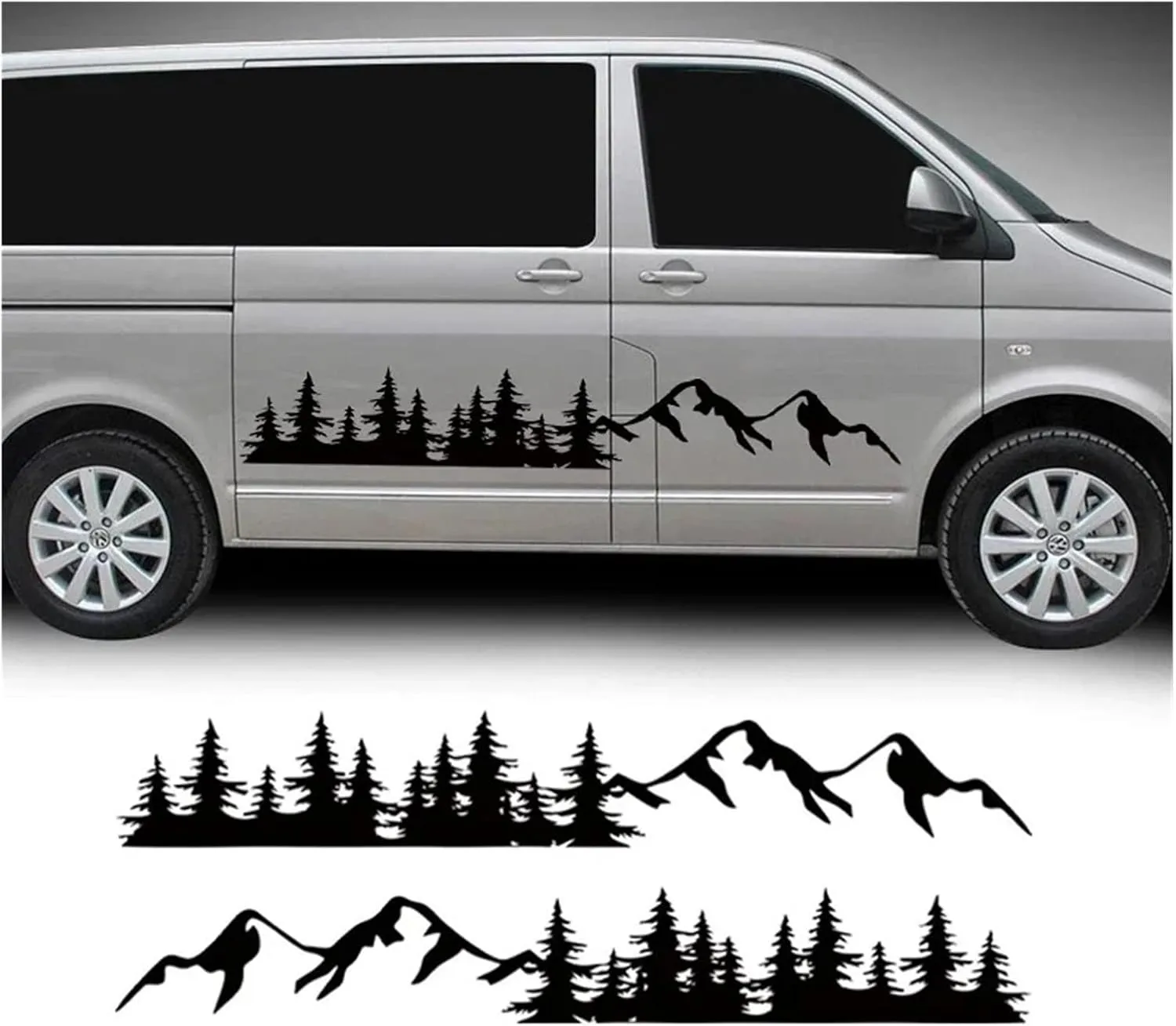 2PCS Car Stickers Door Side Mountain Forest Decals Off-Road PVC Waterproof Sunscreen(Laser,Longest Side 39cm)