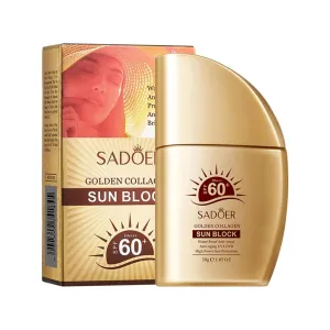3 Pack For SADOER Gold Collagen Sunscreen Barrier Cream.sun protection cream,sunscreen creams lotion,Waterproof Moisturizing,Brightens Skin Tone,SPF 60 PA,30g 1.05 oz