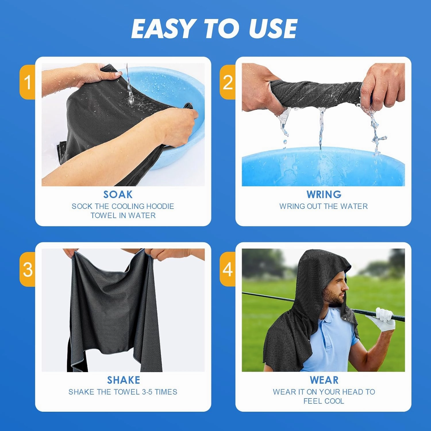 3 Pack Cooling Hoodie Towels, Instant Cooling Towels for Neck and Face, UPF 50 Sun Protection, Ice Towel for Hot Weather, Head Towel for Sports, Camping, Cycling & More Activities