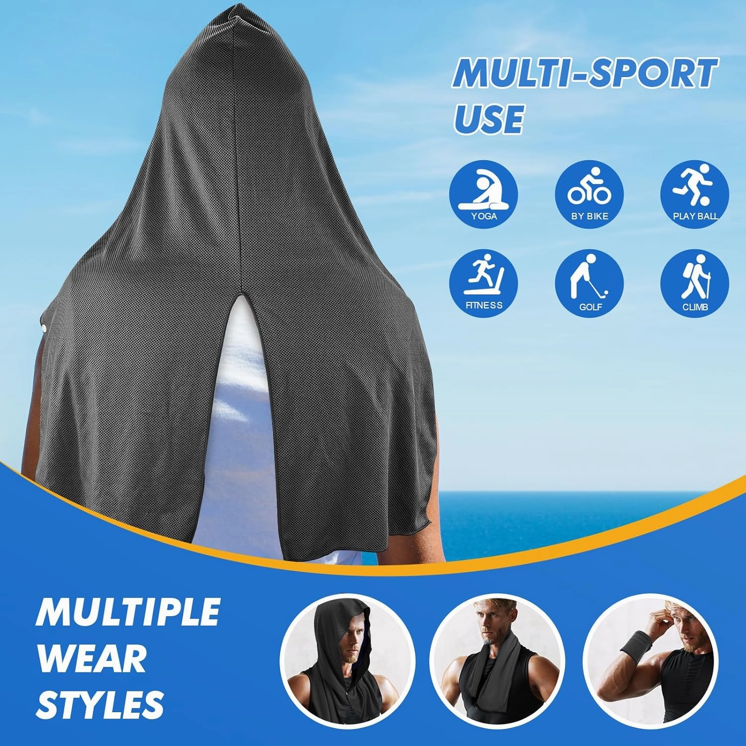 3 Pack Cooling Hoodie Towels, Instant Cooling Towels for Neck and Face, UPF 50 Sun Protection, Ice Towel for Hot Weather, Head Towel for Sports, Camping, Cycling & More Activities