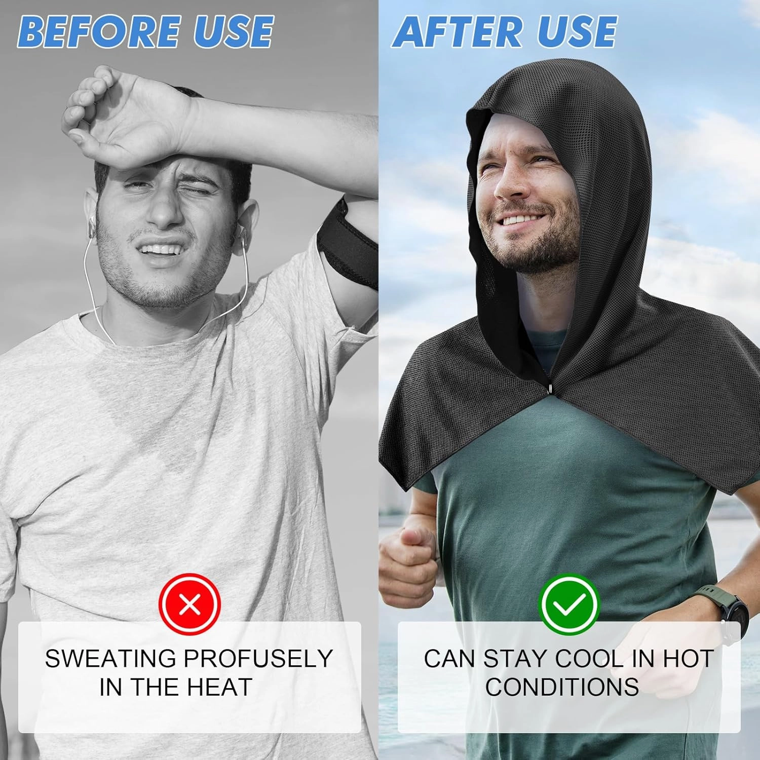 3 Pack Cooling Hoodie Towels, Instant Cooling Towels for Neck and Face, UPF 50 Sun Protection, Ice Towel for Hot Weather, Head Towel for Sports, Camping, Cycling & More Activities