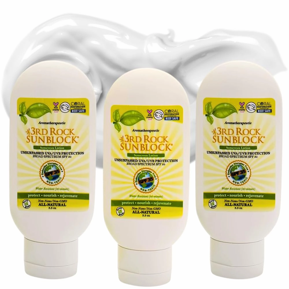 3rd Rock Essentials | 3rd Rock Sunblock SunScreen Lotion SPF 35 | All Natural Organic Zinc Aromatherapeutic Sunscreen for Sun Protection | All Natural Personal Care (3.3 oz | 3 Pack)