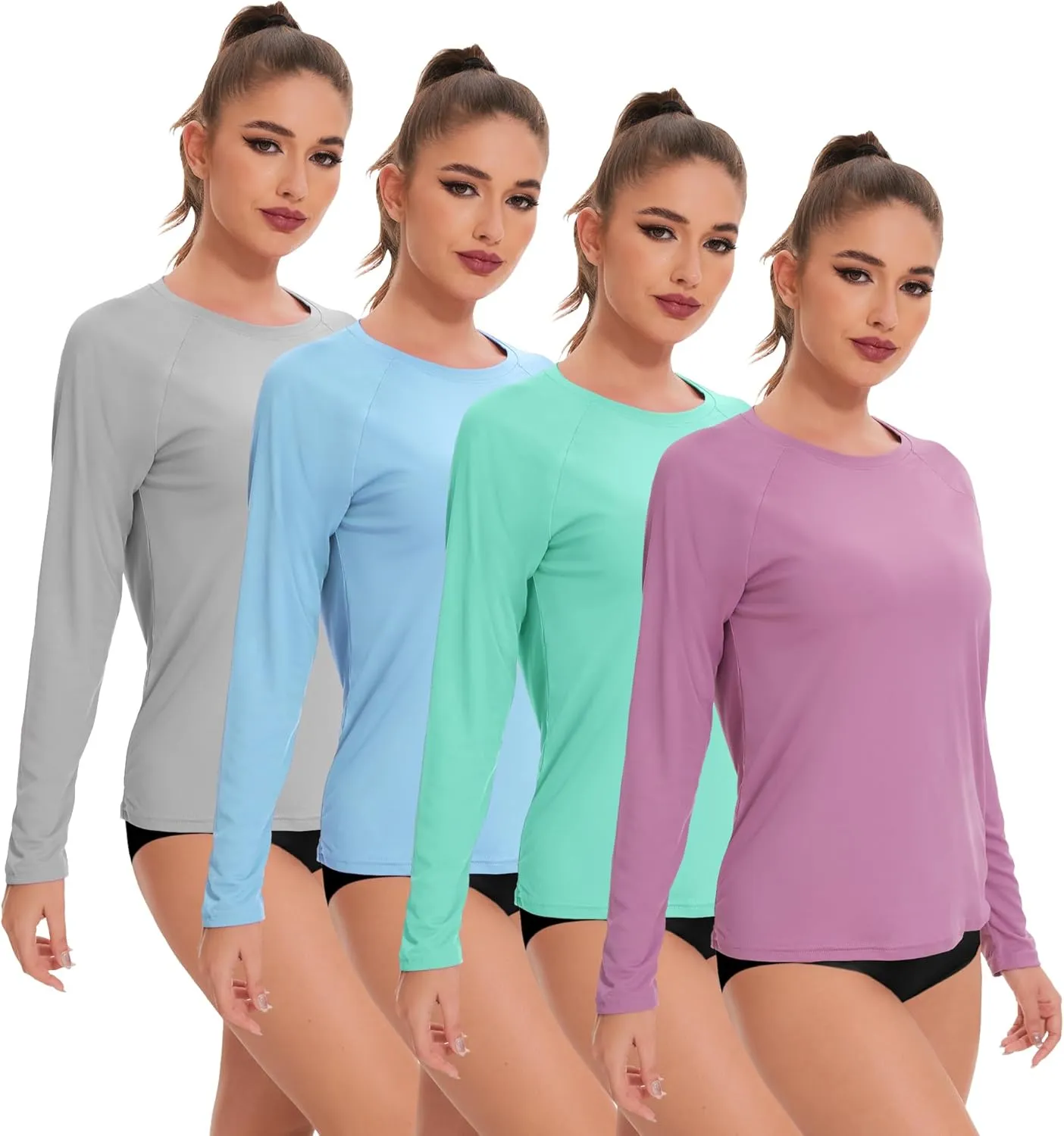 4 Pack Rash Guard for Women UPF 50  SPF UV Sun Protection Long Sleeve Swim Shirt Workout Hiking Tops