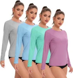 4 Pack Rash Guard for Women UPF 50  SPF UV Sun Protection Long Sleeve Swim Shirt Workout Hiking Tops