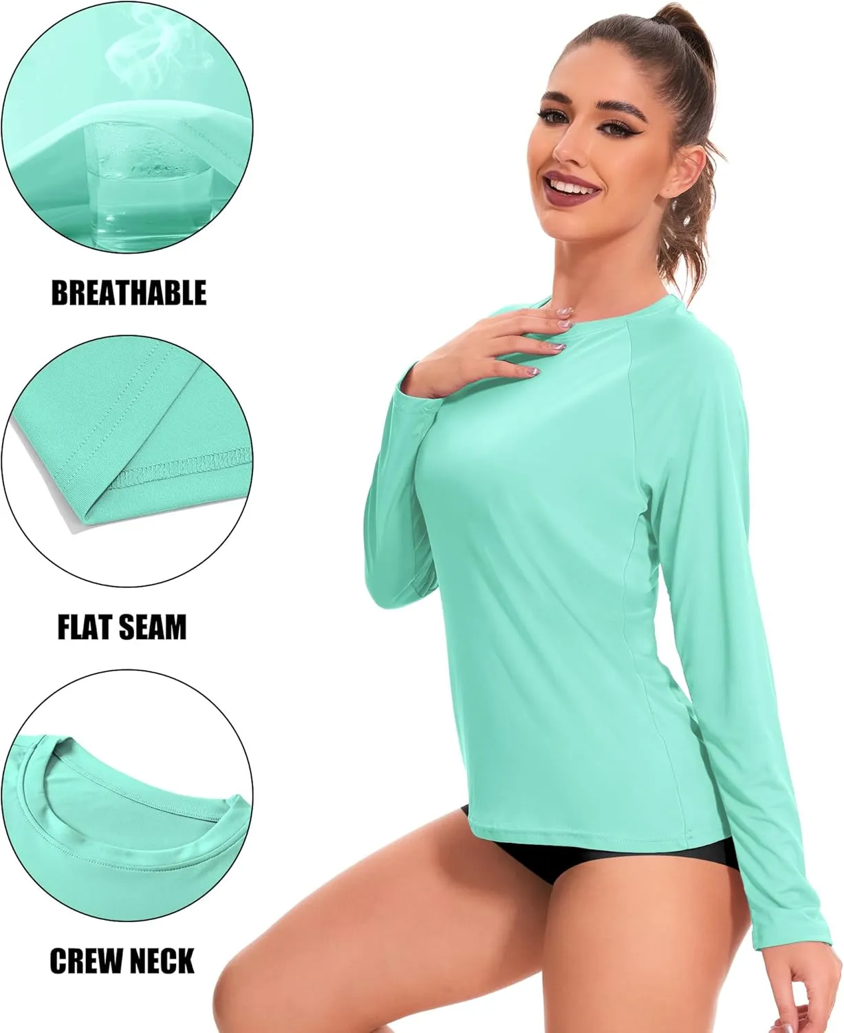 4 Pack Rash Guard for Women UPF 50  SPF UV Sun Protection Long Sleeve Swim Shirt Workout Hiking Tops