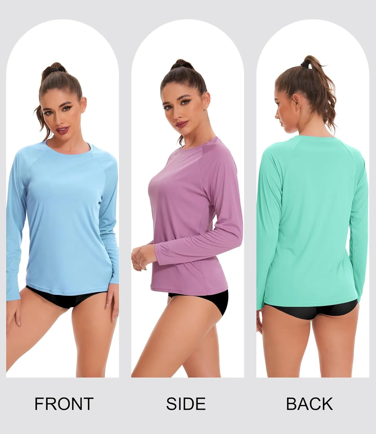 4 Pack Rash Guard for Women UPF 50  SPF UV Sun Protection Long Sleeve Swim Shirt Workout Hiking Tops