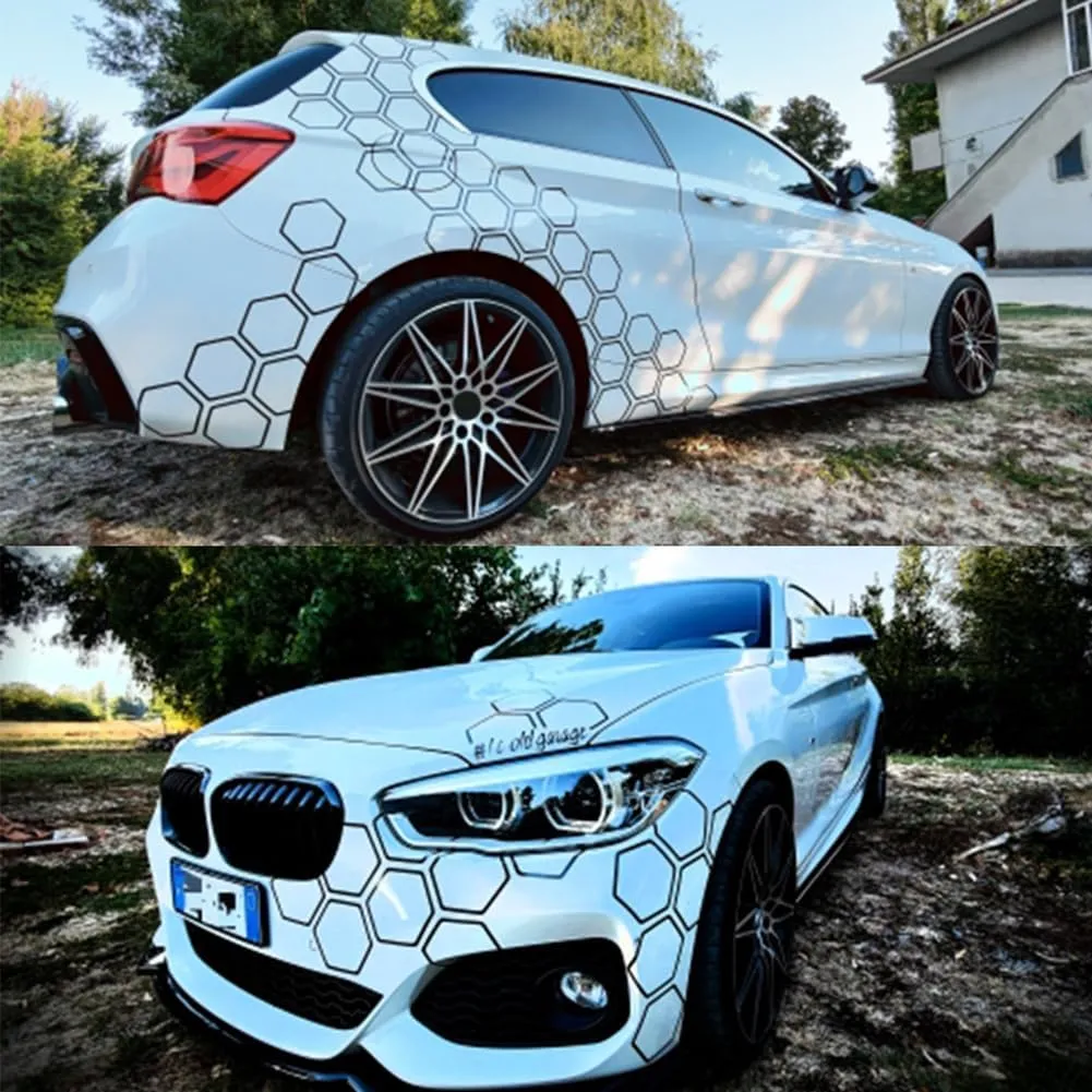 48 Grid PVC Honeycomb Graphics Stickers - Glossy Car Decals for Side Body DIY Car Body Sticker (Black)