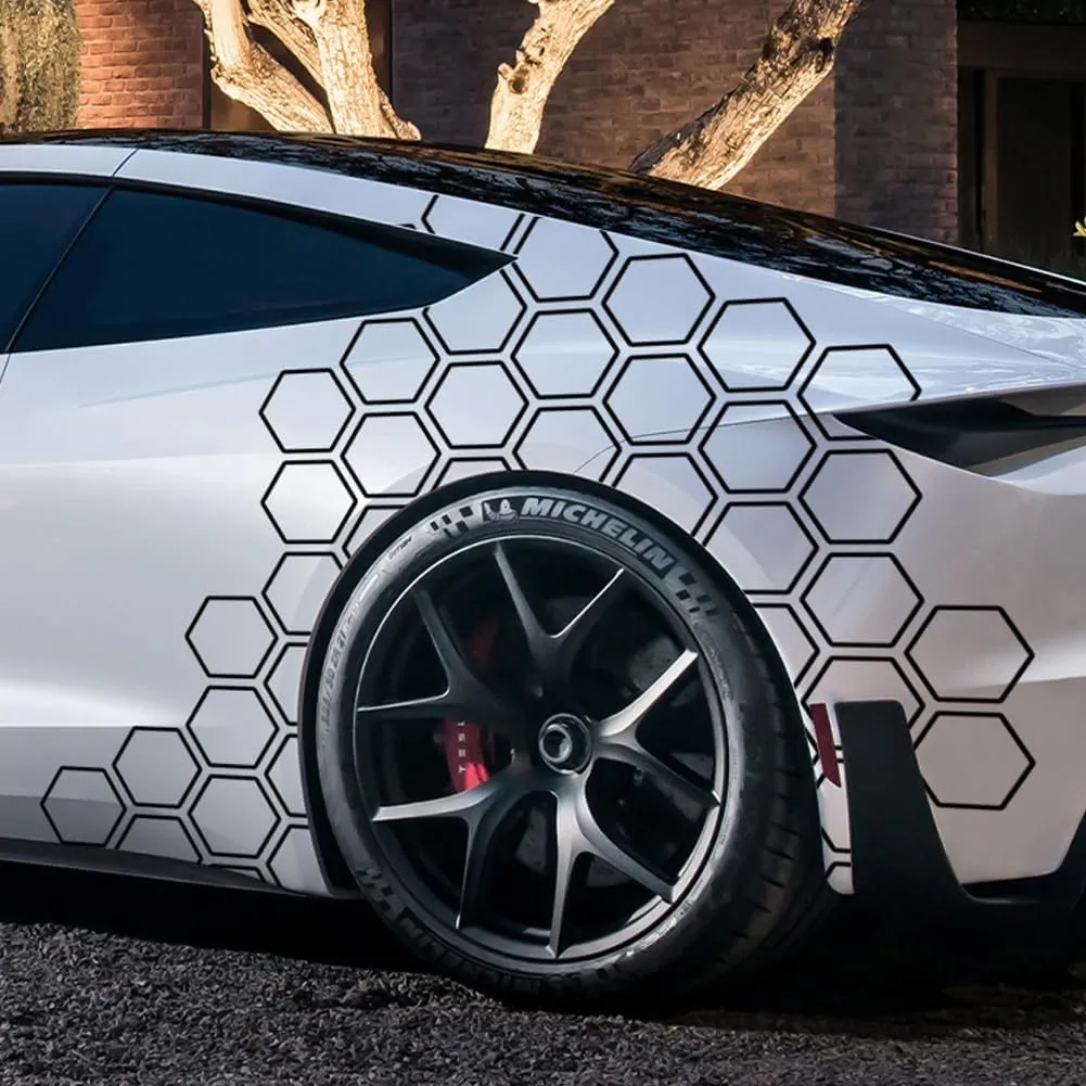 48 Grid PVC Honeycomb Graphics Stickers - Glossy Car Decals for Side Body DIY Car Body Sticker (Black)
