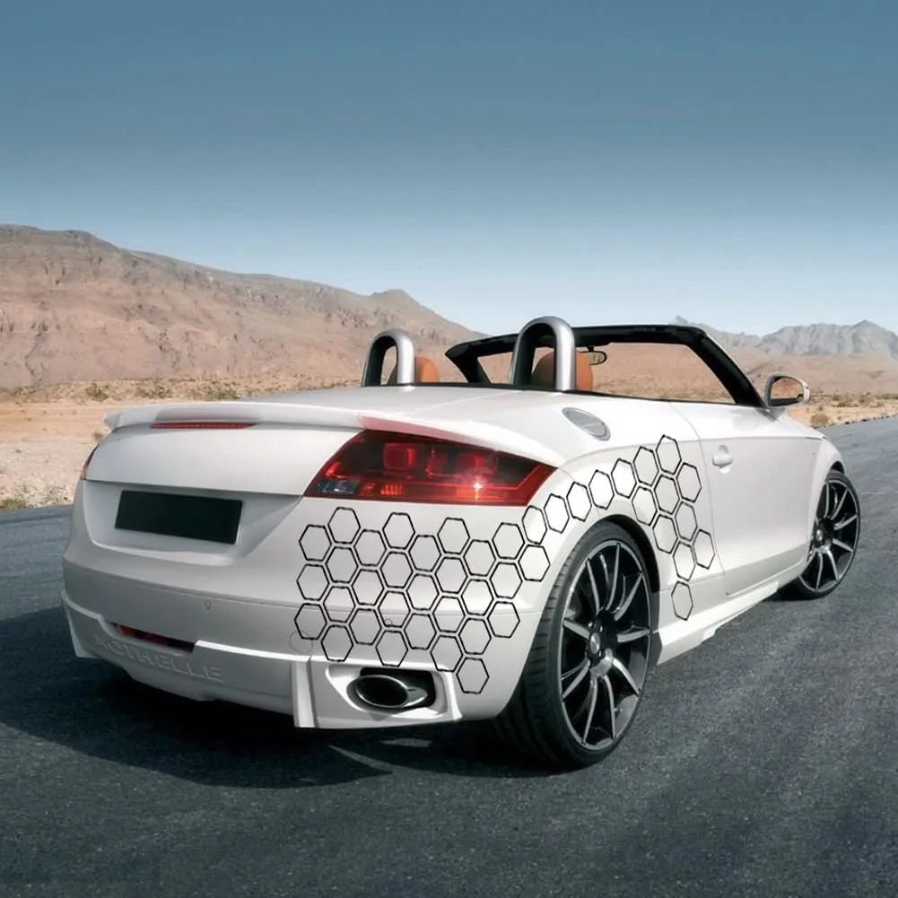 48 Grid PVC Honeycomb Graphics Stickers - Glossy Car Decals for Side Body DIY Car Body Sticker (Black)