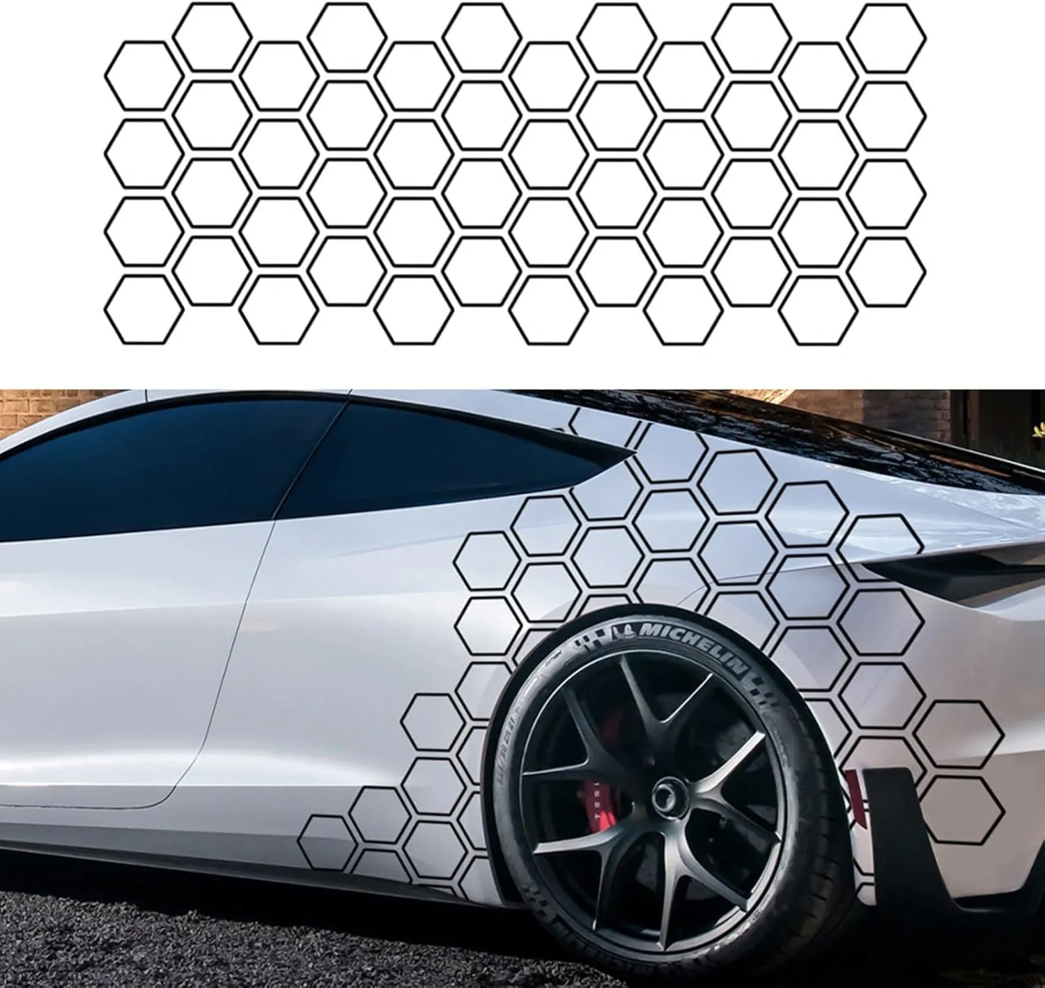 48 Grid PVC Honeycomb Graphics Stickers - Glossy Car Decals for Side Body DIY Car Body Sticker (Black)