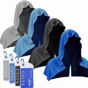 4 Pack Cooling Hoodie Towels, Instant Cooling Towels for Neck and Face, UPF 50 Sun Protection, Ice Towel for Hot Weather, Head Towel for Sports, Camping, Cycling & More Activities