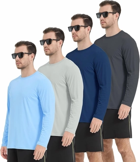 4 Pack Men's UPF 50  Rash Guard Swim Fishing Sun Shirts, Long Sleeve SPF UV Sun Protection Shirts for Men