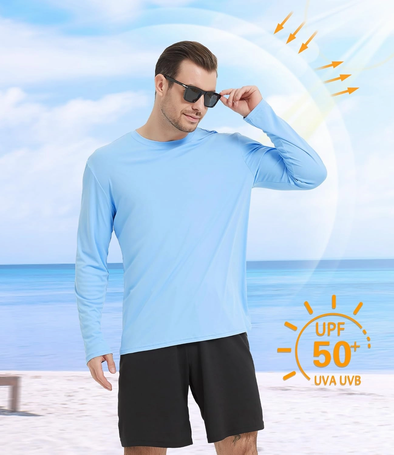 4 Pack Men's UPF 50  Rash Guard Swim Fishing Sun Shirts, Long Sleeve SPF UV Sun Protection Shirts for Men