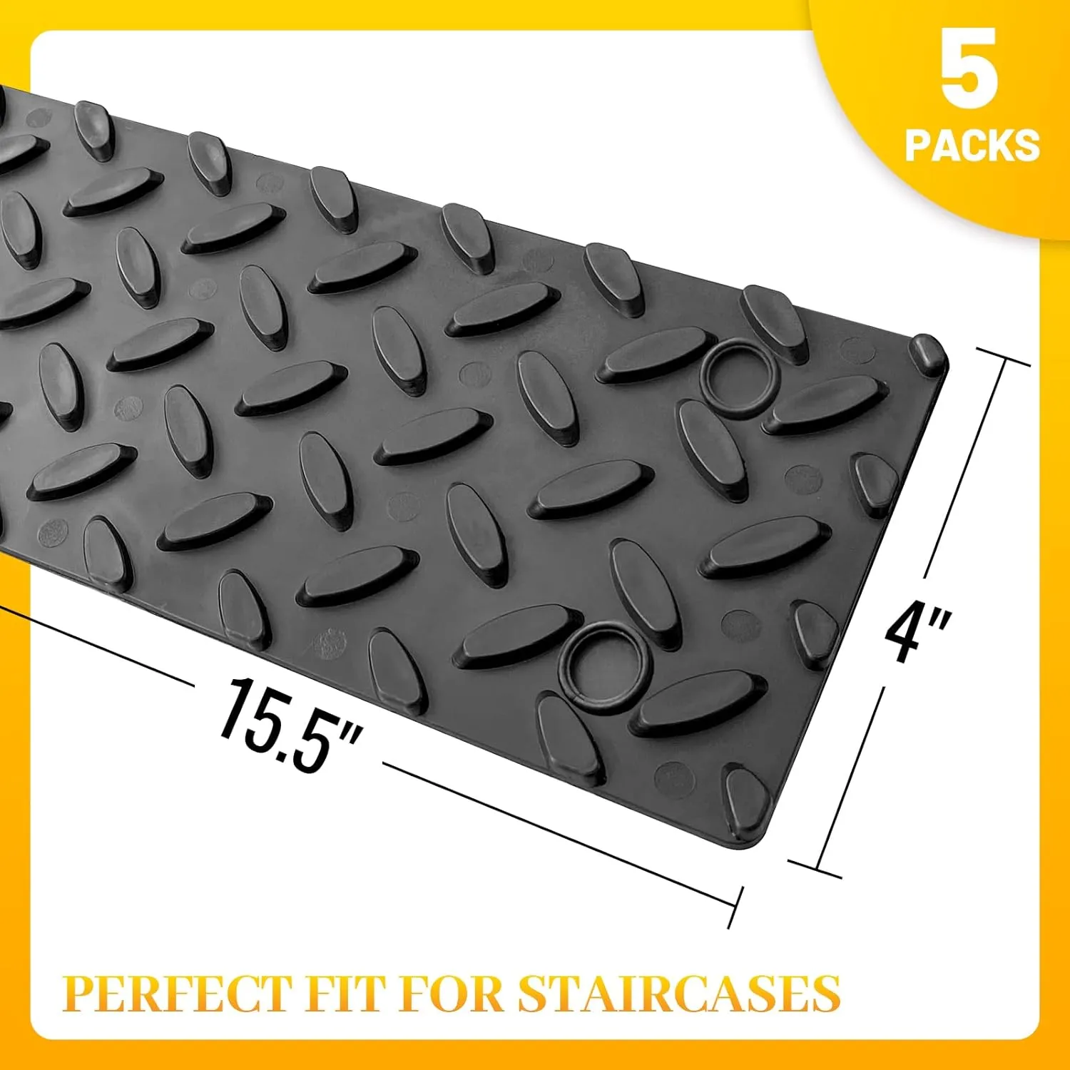 5 PCS Rubber Stair Tread for Wooden Steps, Non Slip Skid Resistant Stair Treads for Outdoor, 15.5" x 4", Black