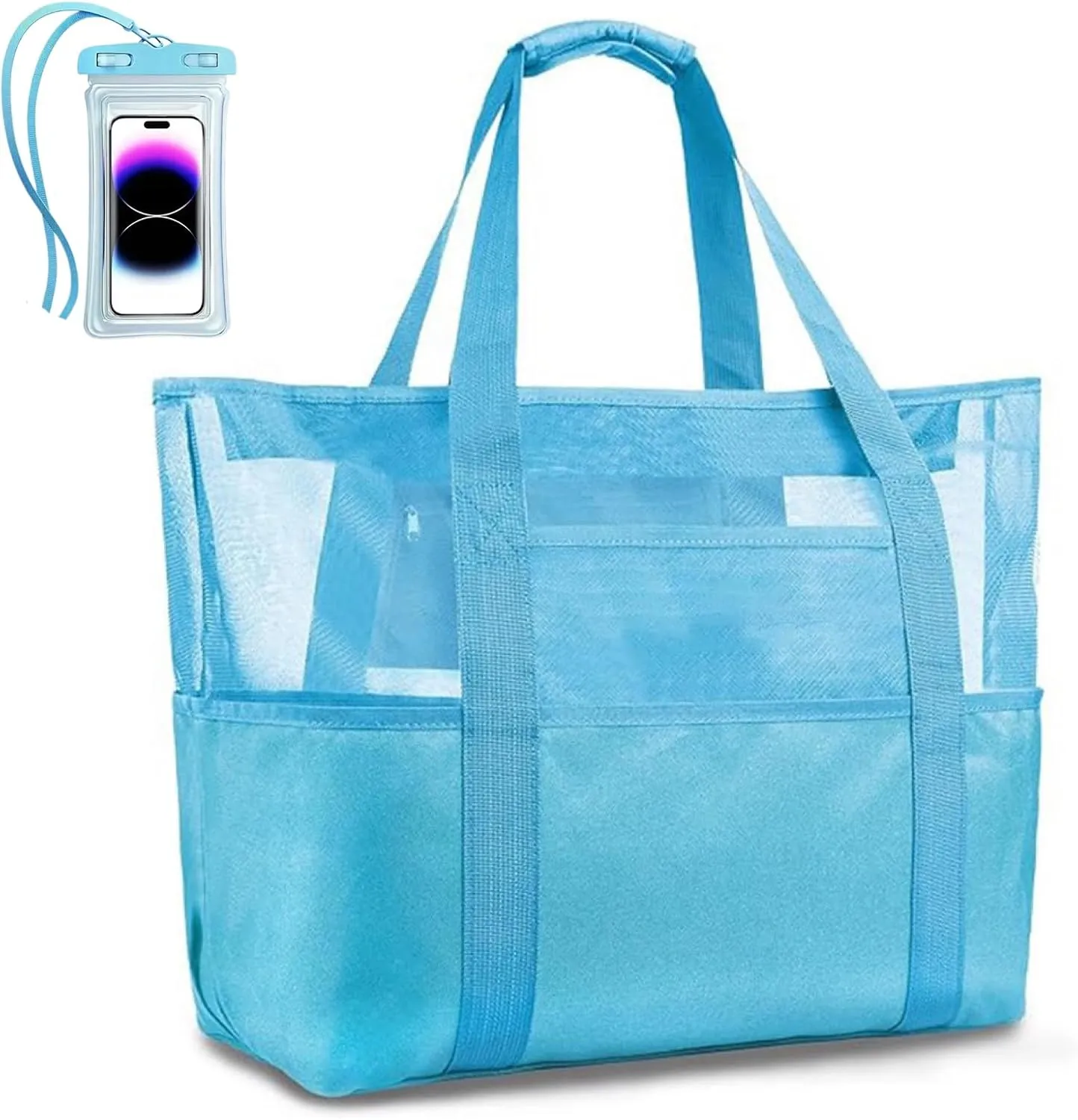 50L Mesh Beach Bag Extra Large, Durable Lightweight Reusable Beach Tote Pool Travel Foldable Carryall with Zipper