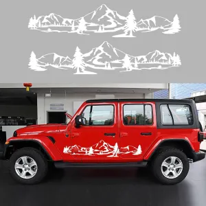 59" Mountain Forest Graphic Car Sticker for SUV Off-Road Truck Camper Transporter Decoration Body Side Door Universal Waterproof Vinyl Decal Accessories (2PCS) (White)
