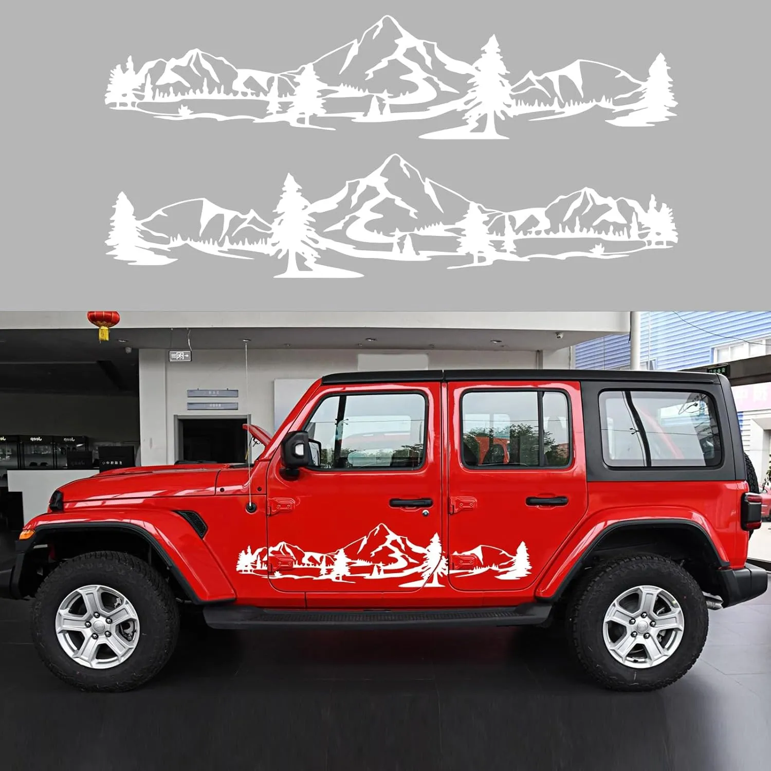 59" Mountain Forest Graphic Car Sticker for SUV Off-Road Truck Camper Transporter Decoration Body Side Door Universal Waterproof Vinyl Decal Accessories (2PCS) (White)