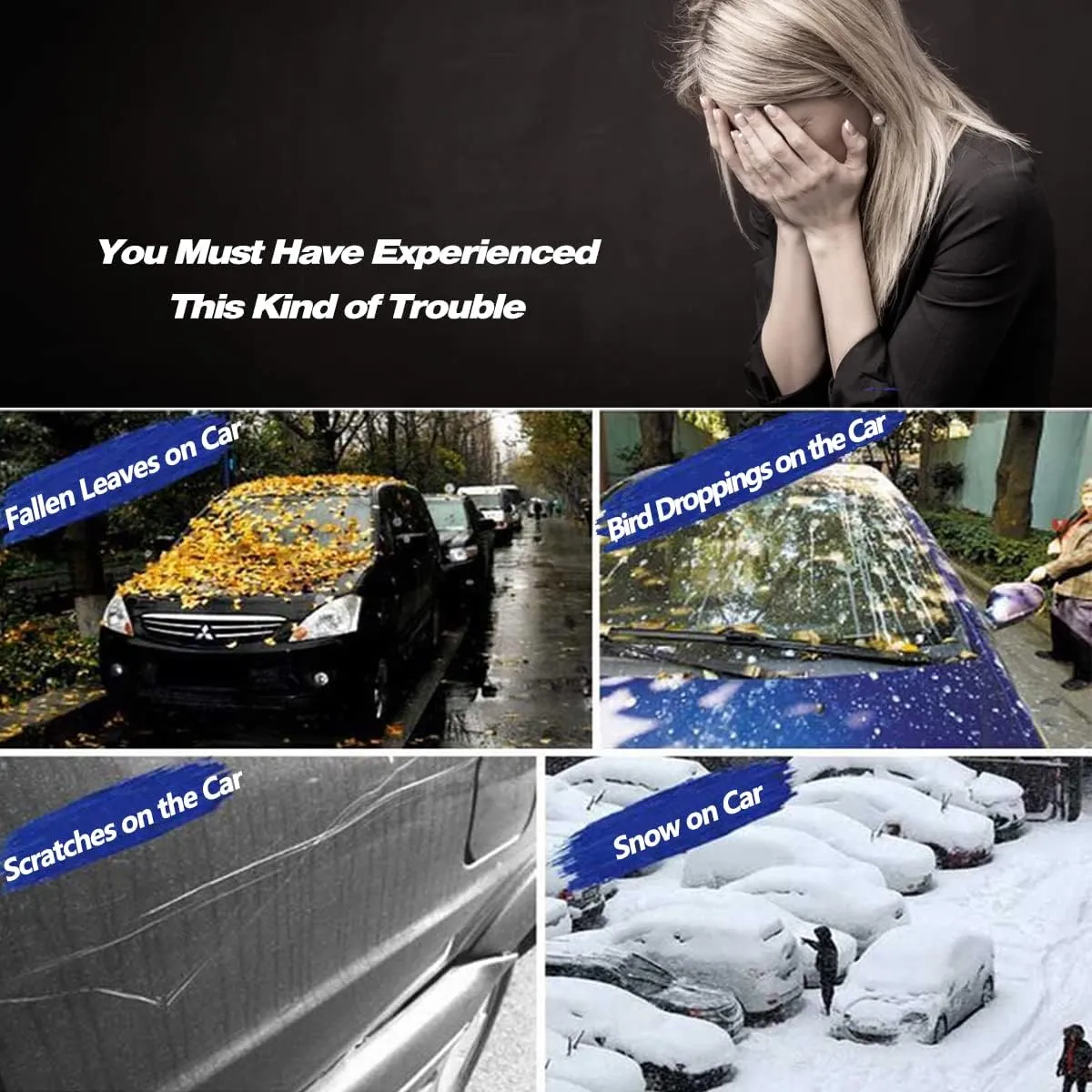 6-Layers PEVA New Material Sedan SUV Full Padded Car Cover Waterproof All Weather Weatherproof UV Sun Protection Snow Dust Storm Resistant Outdoor Exterior Custom Form-Fit Straps 188"-198" Grey