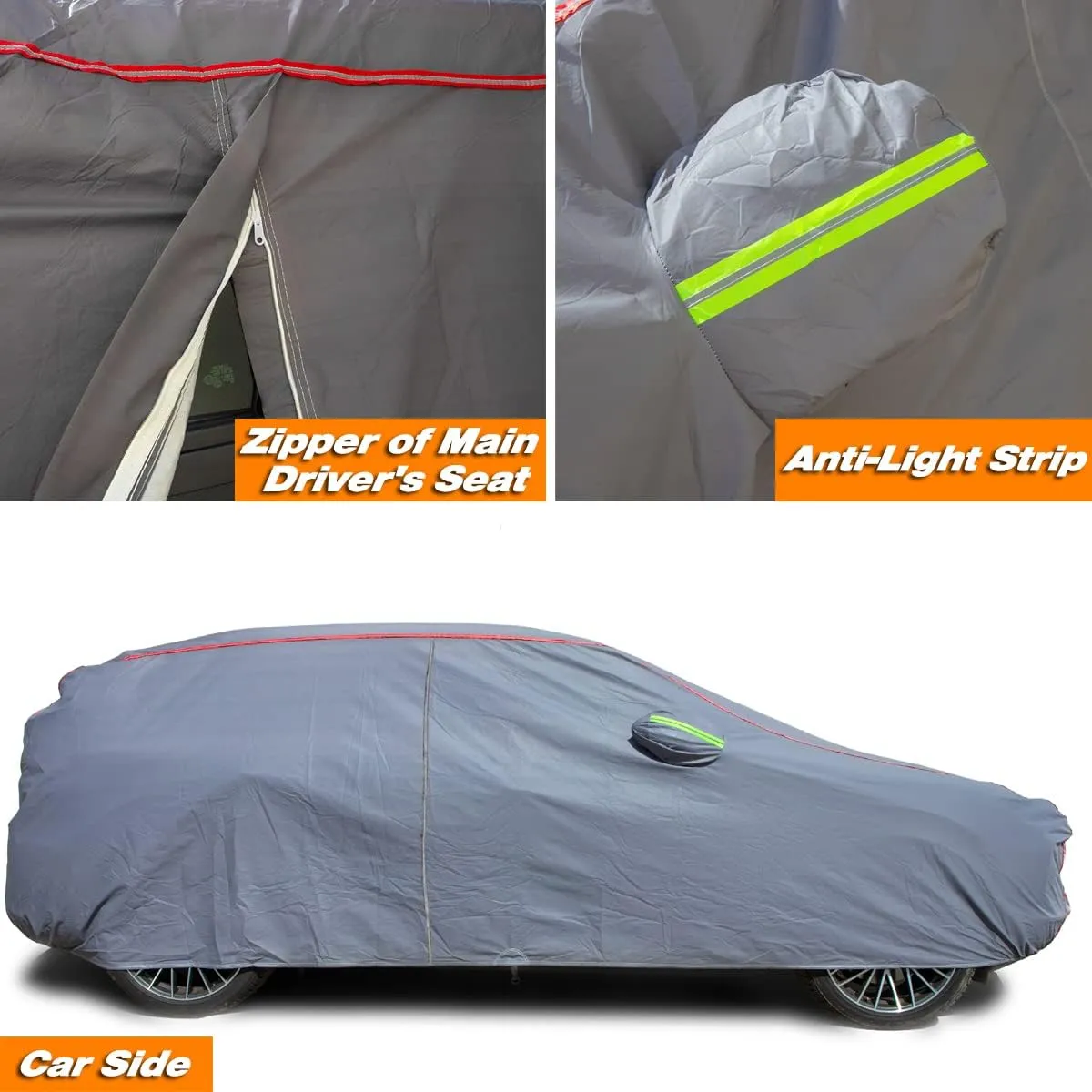 6-Layers PEVA New Material Sedan SUV Full Padded Car Cover Waterproof All Weather Weatherproof UV Sun Protection Snow Dust Storm Resistant Outdoor Exterior Custom Form-Fit Straps 188"-198" Grey