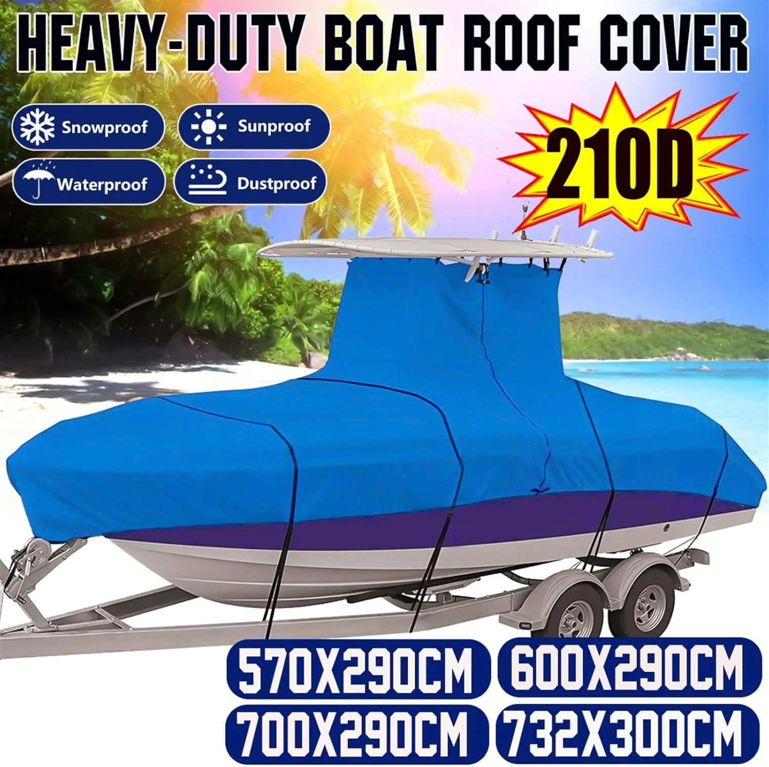 600D Heavy Duty Boat Cover Center Console T-Top Roof Boat Cover Waterproof Anti UV Anti-Smashing Tear Proof Durable Yacht Cover(17-19FT)