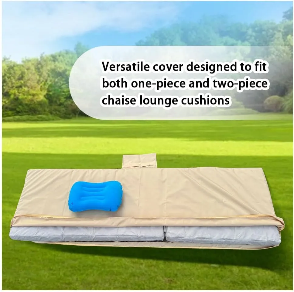 72 x 21 x 3 Inch Outdoor chaise lounge cushion Covers Only (Not Includes Cushion) Waterproof Outdoor Patio lounge chair cushion Slipcover，Anti-Slip Backing Design & Convenient Phone Pocket（Khaki）