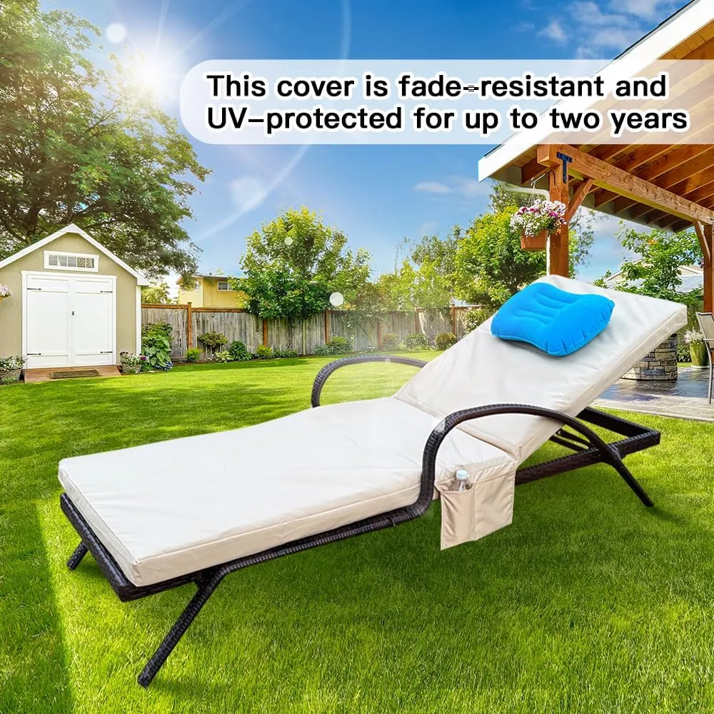 72 x 21 x 3 Inch Outdoor chaise lounge cushion Covers Only (Not Includes Cushion) Waterproof Outdoor Patio lounge chair cushion Slipcover，Anti-Slip Backing Design & Convenient Phone Pocket（Khaki）